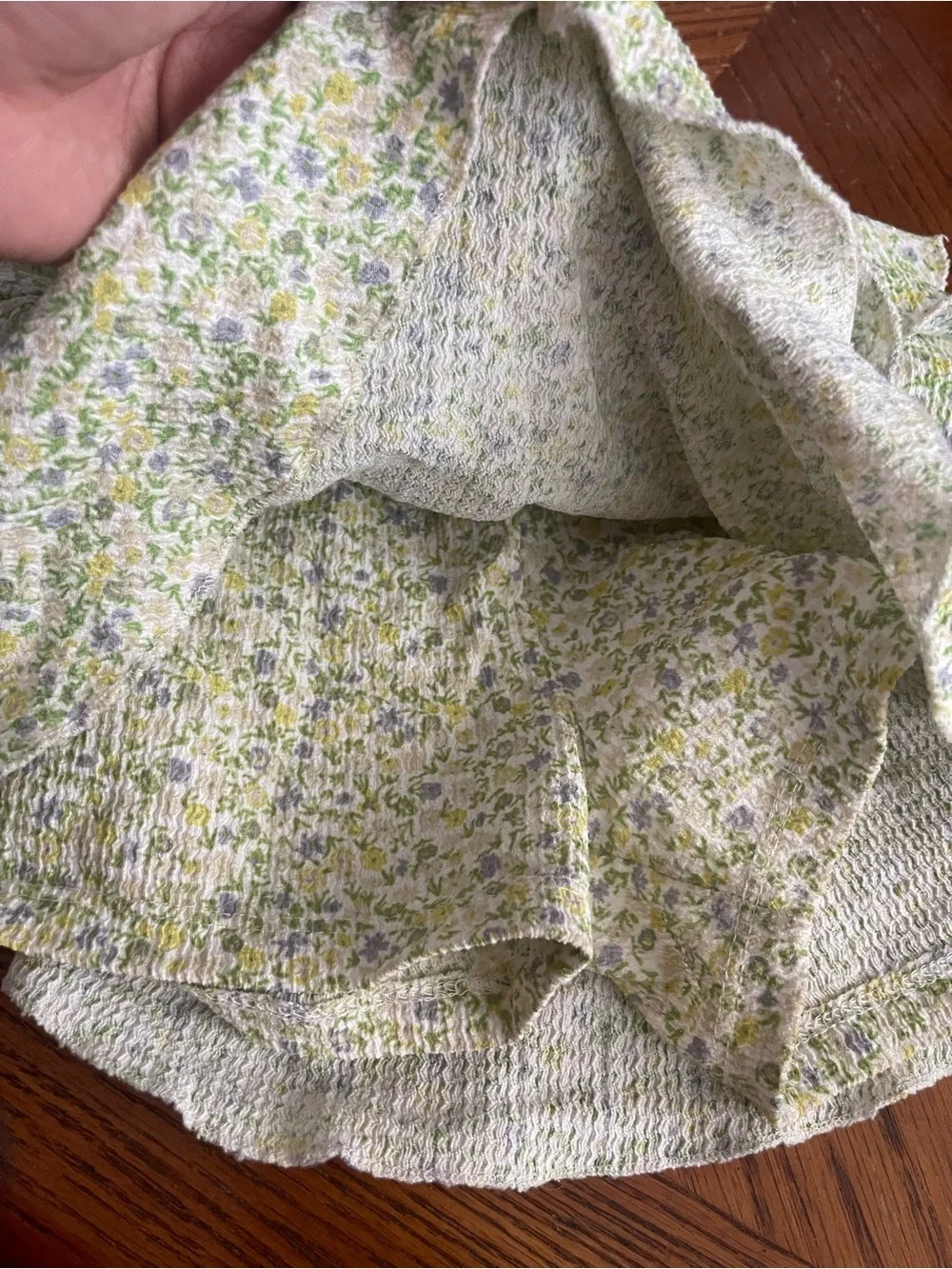 Zara Light Green Floral Smocked Waist Skirt